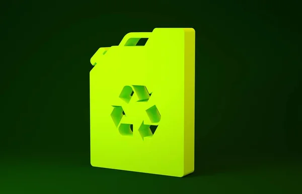 Gelbe Öko-Kraftstoffkanister-Ikone auf grünem Hintergrund. Eco Bio und Tonne. grüne Umwelt und Recycling. Minimalismus-Konzept. 3D Illustration 3D Renderer — Stockfoto