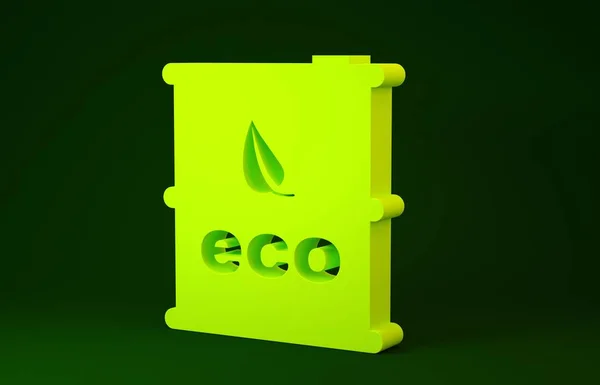 Gul Bio bränsle fat ikon isolerad på grön bakgrund. Eco bio och behållare. Grön miljö och återvinning. Minimalistiskt koncept. 3D-återgivning för 3D — Stockfoto