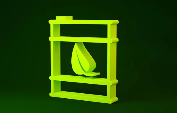 Yellow Bio fuel barrel line icon isolated on green background. Eco bio and canister. Green environment and recycle. Minimalism concept. 3d illustration 3D render — 스톡 사진