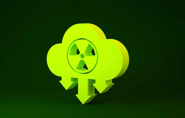 Yellow Acid rain and radioactive cloud icon isolated on green background. Effects of toxic air pollution on the environment. Minimalism concept. 3d illustration 3D render