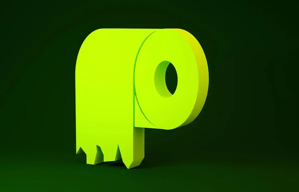 Желтый значок рулон туалетной бумаги изолирован на зеленом фоне. Концепция минимализма. 3D-рендеринг — стоковое фото