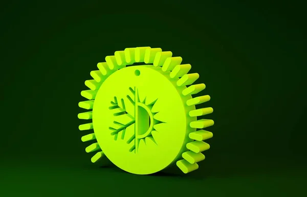 Gelbes Thermostatsymbol isoliert auf grünem Hintergrund. Temperaturregelung. Minimalismus-Konzept. 3D Illustration 3D Renderer — Stockfoto