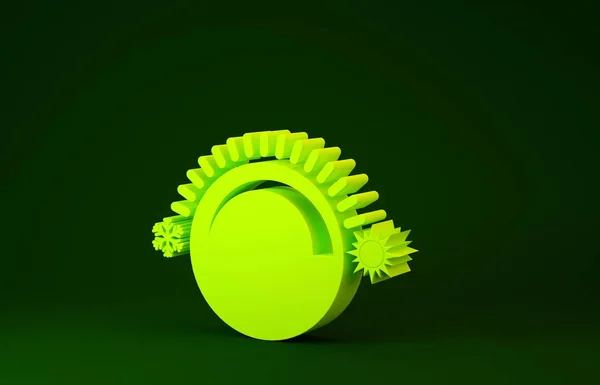 Icono del termostato amarillo aislado sobre fondo verde. Control de temperatura. Concepto minimalista. 3D ilustración 3D render —  Fotos de Stock