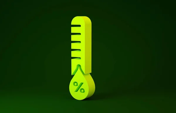 Icona umidità gialla isolata su sfondo verde. Meteo e meteorologia, simbolo del termometro. Concetto minimalista. Illustrazione 3d rendering 3D — Foto Stock