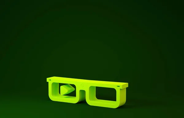 Žluté Chytré brýle namontované na ikoně brýlí izolované na zeleném pozadí. Nositelné elektronika chytré brýle s kamerou a displejem. Minimalismus. 3D ilustrace 3D vykreslení — Stock fotografie