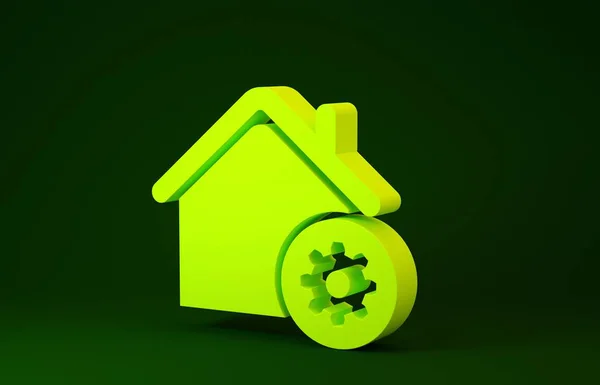 Icono de configuración del hogar inteligente amarillo aislado sobre fondo verde. Control remoto. Concepto minimalista. 3D ilustración 3D render — Foto de Stock