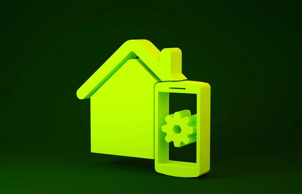 Yellow Smart home - icono del sistema de control remoto aislado sobre fondo verde. Concepto minimalista. 3D ilustración 3D render — Foto de Stock