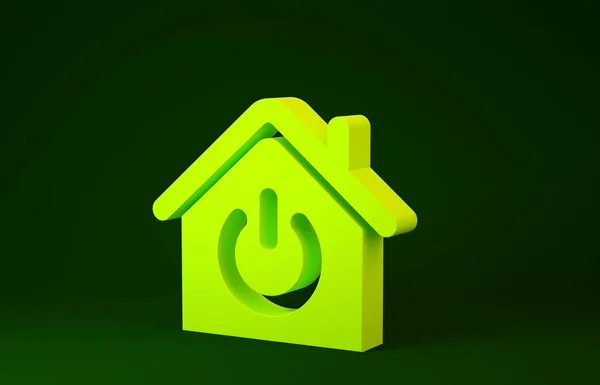 Ícone de casa inteligente amarelo isolado no fundo verde. Controlo remoto. Conceito de minimalismo. 3D ilustração 3D render — Fotografia de Stock