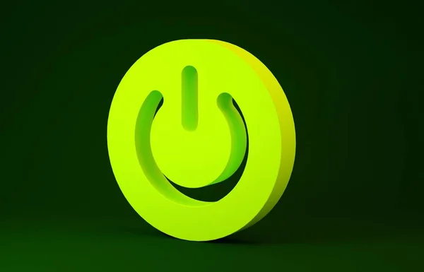 Gelbes Power-Taste-Symbol isoliert auf grünem Hintergrund. Startschild. Minimalismus-Konzept. 3D Illustration 3D Renderer — Stockfoto