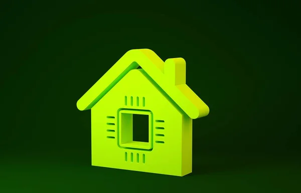 Icono de casa inteligente amarillo aislado sobre fondo verde. Control remoto. Concepto minimalista. 3D ilustración 3D render — Foto de Stock