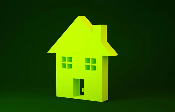 Icono Casa Amarilla aislado sobre fondo verde. Símbolo casero. Concepto minimalista. 3D ilustración 3D render — Foto de Stock