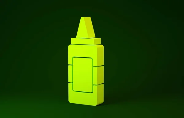 Icono de la botella de mostaza amarilla aislado sobre fondo verde. Concepto minimalista. 3D ilustración 3D render — Foto de Stock