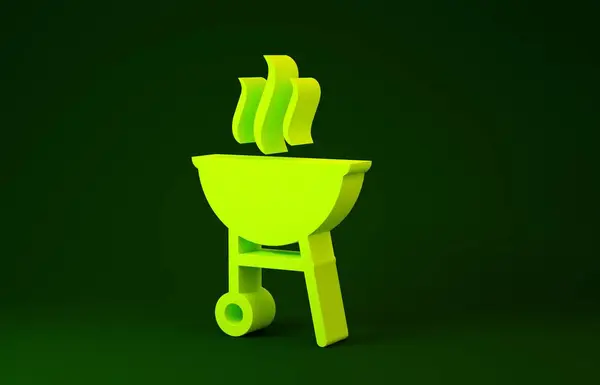Icono de parrilla de barbacoa amarilla aislado sobre fondo verde. Fiesta a la parrilla. Concepto minimalista. 3D ilustración 3D render —  Fotos de Stock
