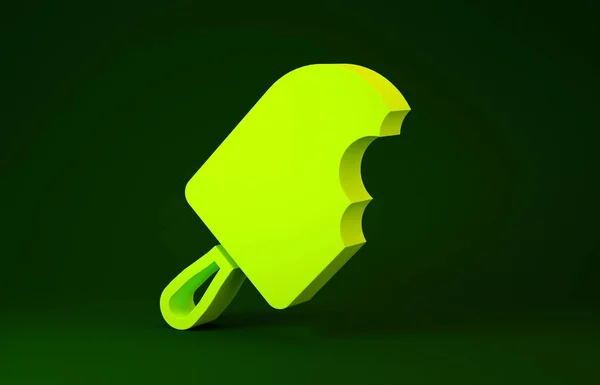 Icône crème glacée jaune isolée sur fond vert. Doux symbole. Concept de minimalisme. Illustration 3D rendu 3D — Photo