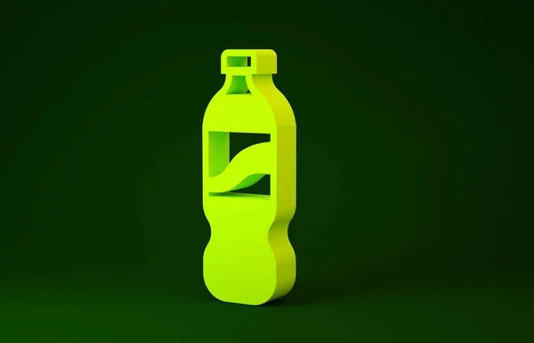 Yellow Bottle of water icon isolated on green background. Soda aqua drink sign. Minimalism concept. 3d illustration 3D render — Stock Photo, Image