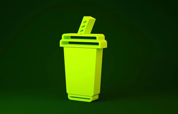 Yellow Glass with water icon isolated on green background. Soda drink glass with drinking straw. Fresh cold beverage symbol. Minimalism concept. 3d illustration 3D render — 스톡 사진