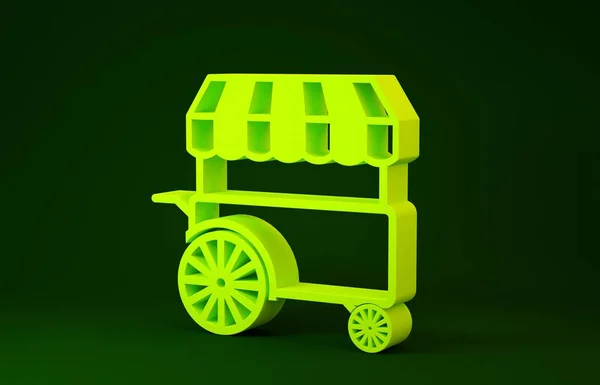 Yellow Fast street food cart with awning icon isolated on green background. Urban kiosk. Minimalism concept. 3d illustration 3D render — 스톡 사진