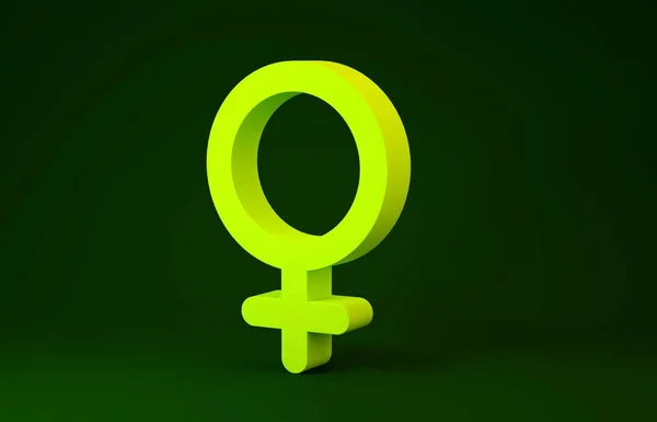 Yeşil arka planda izole edilmiş sarı kadın cinsiyet simgesi. Venüs sembolü. Bir kadın ya da organizmanın sembolü. Minimalizm kavramı. 3d illüstrasyon 3d canlandırma — Stok fotoğraf