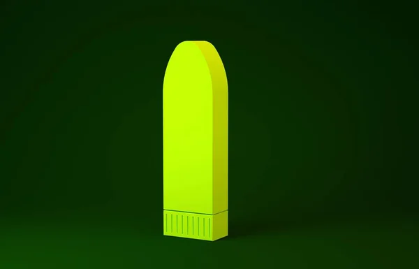 Vibrador amarillo Dildo para juegos sexuales icono aislado sobre fondo verde. Juguete sexual para adultos. Máquinas de ejercicio vaginal para la intimidad. Concepto minimalista. 3D ilustración 3D render — Foto de Stock