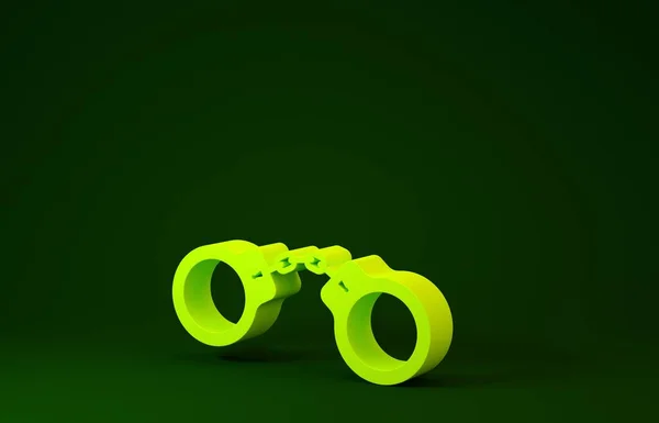 Icône Menottes jaunes isolée sur fond vert. Concept de minimalisme. Illustration 3D rendu 3D — Photo