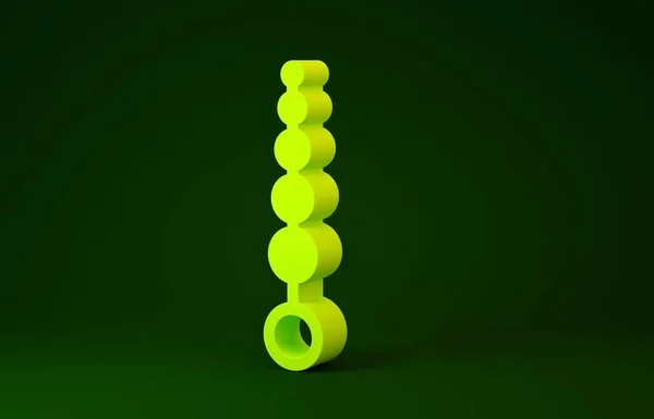 Жовтий Анальний бісер значок ізольований на зеленому тлі. Знак анальних кульок. Фетиш аксесуарів. Сексуальна іграшка для чоловіків і жінок. Концепція мінімалізму. 3D ілюстрація 3D рендеринга — стокове фото