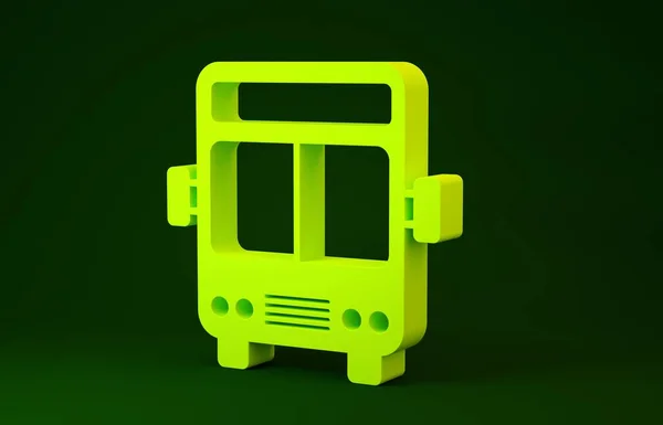 Жовтий автобус значок ізольовано на зеленому тлі. Концепція транспортування. Автобусний транспортний знак. Туризм або символ громадського транспорту. Концепція мінімалізму. 3D ілюстрація 3D рендеринга — стокове фото