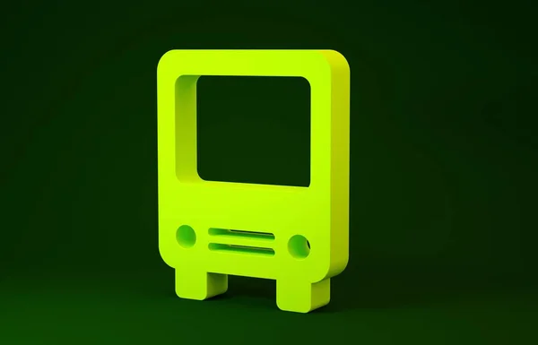 黄色のバスアイコンは緑色の背景に隔離されています。輸送コンセプト。バスツアーの交通標識。観光や公共車両のシンボル。最小限の概念。3Dイラスト3Dレンダリング — ストック写真