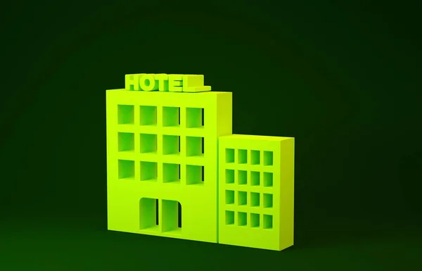 Žlutý Hotel budovy ikona izolované na zeleném pozadí. Minimalismus. 3D ilustrace 3D vykreslení — Stock fotografie