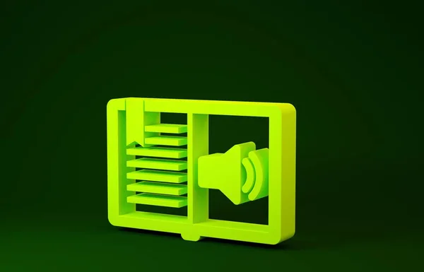 Yellow Audio book icon isolated on green background. Audio guide sign. Online learning concept. Minimalism concept. 3d illustration 3D render — 스톡 사진