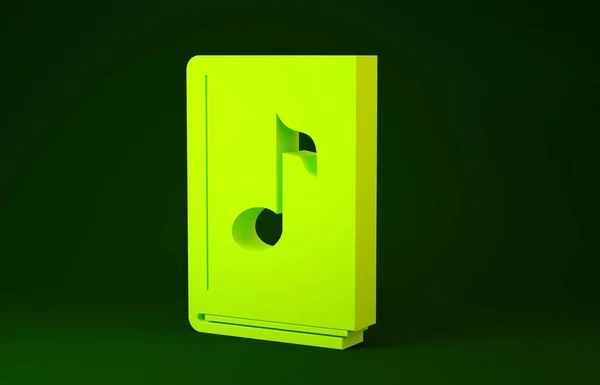 Yellow Audio book icon isolated on green background. Musical note with book. Audio guide sign. Online learning concept. Minimalism concept. 3d illustration 3D render