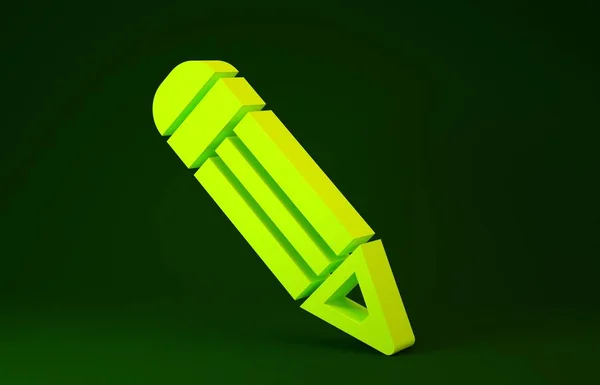 Жовта олівцева ікона ізольована на зеленому тлі. Освітній знак. Малюнки та освітні інструменти. Символ шкільного офісу. Концепція мінімалізму. 3d Illustrated 3d render — стокове фото