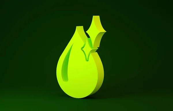 Yellow Clean water drop icon isolated on green background. Minimalism concept. 3d illustration 3D render — 스톡 사진