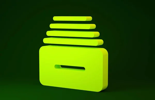 Żółta szuflada z ikoną dokumentów na zielonym tle. Szuflada na dokumenty archiwalne. Szuflada na dokumenty. Meble biurowe. Koncepcja minimalizmu. Ilustracja 3d — Zdjęcie stockowe