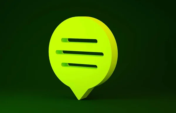 Yellow Speech bubble chat icon isolated on green background. Message icon. Communication or comment chat symbol. Minimalism concept. 3d illustration 3D render