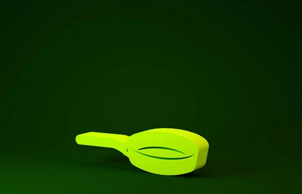 Ícone de frigideira amarelo isolado no fundo verde. Símbolo de fritar ou assar alimentos. Conceito de minimalismo. 3D ilustração 3D render — Fotografia de Stock