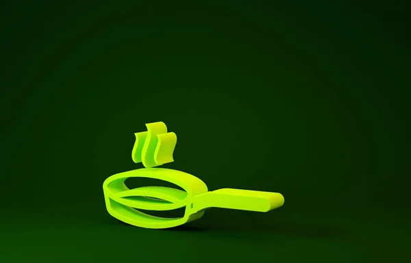 Icono de sartén amarilla aislado sobre fondo verde. Símbolo de comida asada o frita. Concepto minimalista. 3D ilustración 3D render —  Fotos de Stock