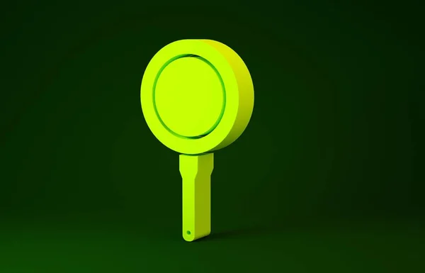 Ícone de frigideira amarelo isolado no fundo verde. Símbolo de fritar ou assar alimentos. Conceito de minimalismo. 3D ilustração 3D render — Fotografia de Stock