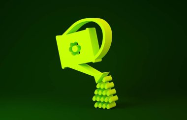Sarı Su Kutusu simgesi yeşil arkaplanda izole edildi. Sulama sembolü. Minimalizm kavramı. 3d illüstrasyon 3B canlandırma