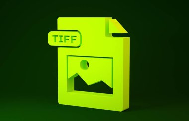 Sarı Tiff dosyası. Yeşil arkaplanda tiff düğmesi simgesi indir. Tiff dosya sembolü. Minimalizm kavramı. 3d illüstrasyon 3d canlandırma