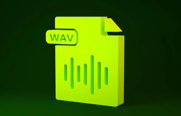 Yellow WAV file document. Download wav button icon isolated on green background. WAV waveform audio file format for digital audio riff files. Minimalism concept. 3d illustration 3D render