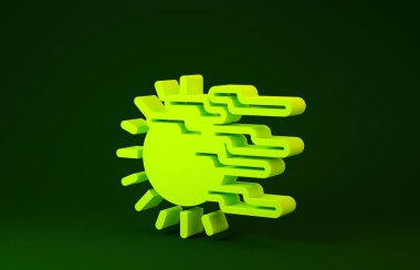 Sarı sis ve güneş ikonu yeşil arkaplanda izole edildi. Minimalizm kavramı. 3d illüstrasyon 3d canlandırma