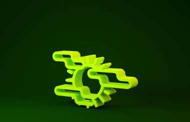 Sarı sis ve güneş ikonu yeşil arkaplanda izole edildi. Minimalizm kavramı. 3d illüstrasyon 3d canlandırma