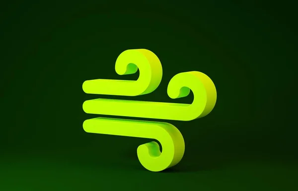 Icono Viento Amarillo aislado sobre fondo verde. Clima ventoso. Concepto minimalista. 3D ilustración 3D render —  Fotos de Stock