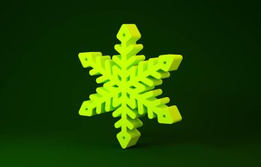 Sarı Kar Tanesi simgesi yeşil arkaplanda izole edildi. Minimalizm kavramı. 3d illüstrasyon 3B canlandırma