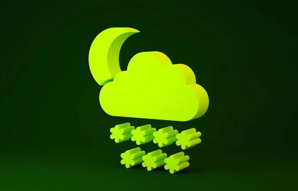 Yellow Cloud with snow and moon icon isolated on green background. Cloud with snowflakes. Single weather icon. Snowing sign. Minimalism concept. 3d illustration 3D render — 스톡 사진