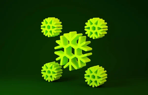 Sárga hó ikon elszigetelt zöld háttérrel. Minimalizmus koncepció. 3d illusztráció 3d render — Stock Fotó