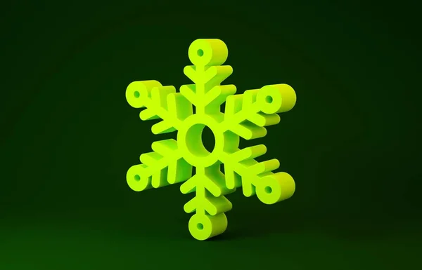 Icône de flocon de neige jaune isolé sur fond vert. Concept de minimalisme. Illustration 3D rendu 3D — Photo