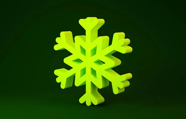 Icono de copo de nieve amarillo aislado sobre fondo verde. Concepto minimalista. 3D ilustración 3D render — Foto de Stock