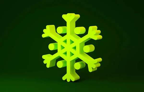 Gele Sneeuwvlok pictogram geïsoleerd op groene achtergrond. Minimalisme concept. 3d illustratie 3D renderen — Stockfoto