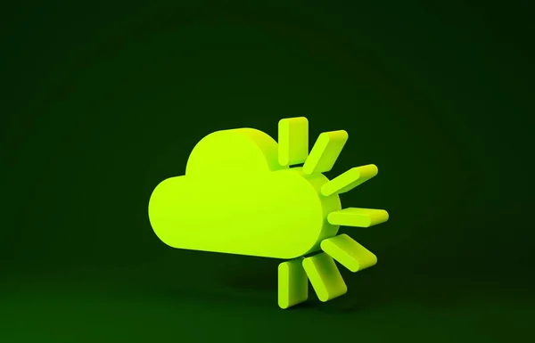 Yellow Cloudy icon isolated on green background. Minimalism concept. 3d illustration 3D render — 스톡 사진